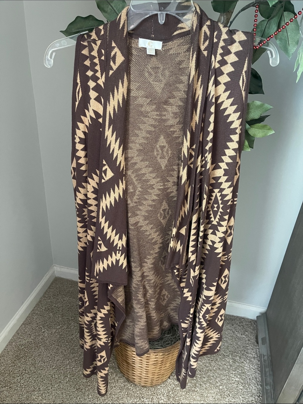 Charming Charlie Brown and Beige Aztec Draped Vest
